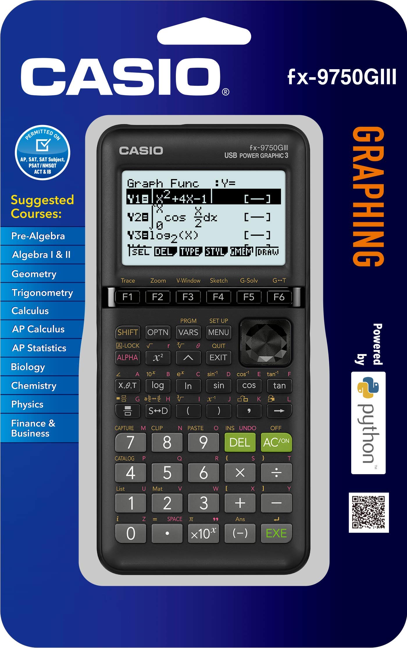 Casio fx-9750GIII, Standard Graphing Calculator, Python and Natural Text Book Display, Black