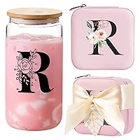 AYGXU Travel Must Have Jewelry Box glass cups with bamboo lids set,Small Travel Jewelry Case,birthday gifts for mom,Travel Gifts for Girls,Travel Jewelry Organizer,Initial R pink