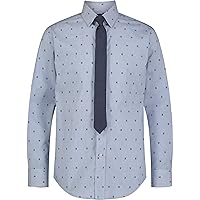 Tommy Hilfiger Boys' Long Dress Shirt with Straight Tie, Collared Button-Down with Cuff Sleeves