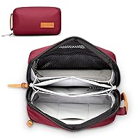 Tech Bag Organizer - Small Electronics Organizer Pouch for Travel - Premium Travel Case with Leather Accents - Mesh Pocket for Cables, Cords and Chargers (Red)