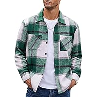 Men's Flannel Shirts Casual Button Down Plaid Shirt Jacket Long Sleeve Fleece Shacket with Pockets
