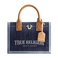 True Religion Women's Tote Bag, Medium Travel Purse Handbag with Adjustable Shoulder Strap and Horseshoe Logo, Denim