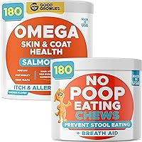 Omega 3 + No Poo Bundle - Skin & Coat + Coprophagia Treatment - EPA & DHA Fatty Acids + Probiotics & Digestive Enzymes - Heart, Hip & Joint Support + Boosts Gut Health - 300 Chews - Made in USA