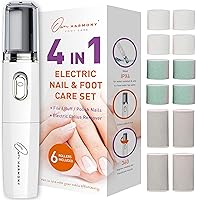 Electric Nail Buffer with Callus Remover Foot Care and 12 Rollers Bundle: Manicure Pedicure Tools Shine Kit - Best Electronic Mani Pedi Polisher Set to Buff, Polish, File Thick Toenails