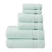 MARTHA STEWART Noah 100% Turkish Cotton Bath Towels Set Of 6 Piece, 550 GSM, 2 Bathroom Towels, 2 Hand Towels, 2 Washcloths, Soft, Plush, Fluffy & Absorbent, Easy Care, Turquoise Blue