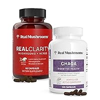 Real Mushrooms RealClarity (60ct) and Chaga (120ct) Capsules Bundle - Mushroom Supplement for Mental Clarity, Focus, Digestive Health & Immune Support - Vegan, Non-GMO, Verified Levels of Beta-Glucans