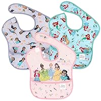 Bumkins SuperBib, Baby Bib, Waterproof Fabric, Fits Babies and Toddlers 6-24 Months - Disney Ariel and Jasmine (3-Pack)