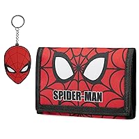 Marvel Boys Wallet and Keyring Gift Set - Avengers Trifold Wallet with Coin Purse Card Slots and Keychain - Boys Gifts (Red Spiderman)