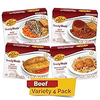 Kosher MRE Meat Meals Ready to Eat, Beef Variety (4 Pack) Prepared Entree Fully Cooked, Shelf Stable Microwave Dinner - Travel, Military, Camping, Emergency Survival Protein Food Supply Kit