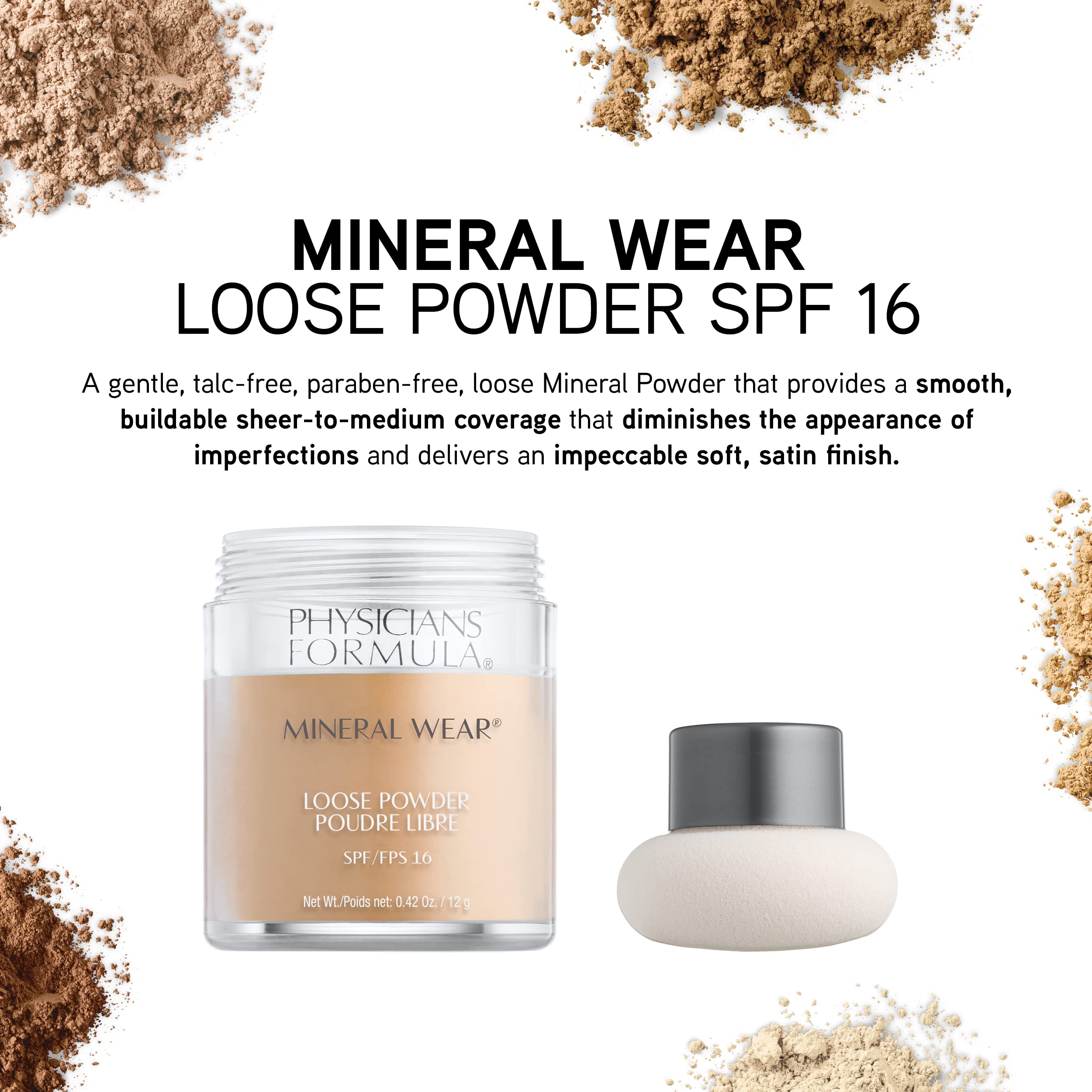 Physicians Formula Mineral Wear Talc-Free Loose Powder SPF 16 Medium Beige, Dermatologist Tested, Clinicially Tested