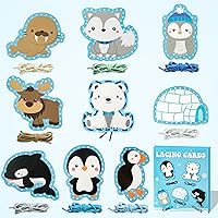 9Pcs Polar Animals Lacing Cards Toy, Bear Arctic Fox Lace & Trace Sewing Threading Board Activity Games with Case Developing Imagination Art Craft Making Kit Supplies for Toddlers Kids