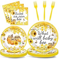 gisgfim 96Pcs Bee Party Supplies Bee Baby Shower Paper Plates and Napkins What Will Baby Bee Gender Reveal Party Dinnerware Set Honey Bumble Birthday Party Tableware Decorations Favors Serve 24