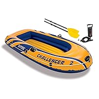 INTEX Challenger Inflatable Boat Series: Includes Deluxe Boat Oars and High-Output Pump – SuperStrong PVC – Triple Air Chambers – Welded Oar Locks – Heavy Duty Grab Handle