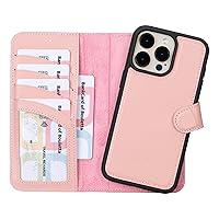 BOULETTA for iPhone 15 Pro Max Case Magsafe Compatible Full Grain Leather, Magnetic Detachable Folio Phone Wallet Case (2 in 1) - 4 Card Holders with RFID Blocking 6.7 inch, Pink