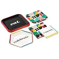 Hallmark Bold Black, White and Red Party Supplies (16 Dinner Plates, 8 Square Dessert Plates, 8 Hexagonal Dessert Plates, 16 Dinner Napkins, 16 Beverage Napkins) 
