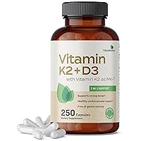 Vitamin K2 (MK7) with D3 Supplement - Non-GMO Formula - 5000 IU Vitamin D3 & 90 mcg Vitamin K2 MK-7, 250 Vegetarian Capsules