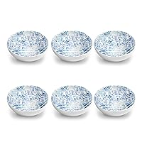 TarHong Abode Homewares Coastal Scallops Bowl, 7-Inch, 34-Oz, Pure Melamine, Set of 6, Blue and White