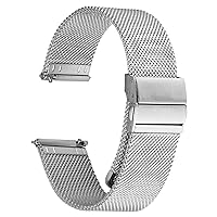 JIEANTE Stainless Steel Mesh Watch Band for Mens Women, Quick Release Mesh Watch Straps 18mm 20mm 22mm 24mm （22mm Silver）