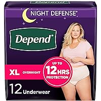 Depend Night Defense Adult Incontinence & Postpartum Bladder Leak Underwear for Women, Disposable, Overnight, Extra-Large, Blush, 12 Count, Packaging May Vary