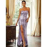 Dresses for Women - Split Thigh Sequin Formal Dress (Color : Lilac Purple, Size : X-Large)