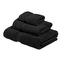 Egyptian Cotton Pile 3 Piece Towel Set, Includes 1 Bath, 1 Hand, 1 Face Towel/Washcloth, Ultra Soft Luxury Towels, Thick Plush Essentials, Guest Bath, Spa, Hotel Bathroom, Black