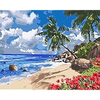 IDEYKA Painting by Numbers Tropical Island Landscape with Wooden Frame 40 x 50 cm