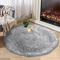 Grey Fluffy Rug Round Fur Area Rug for Bedroom, Circle Faux Fur Rug for Kids Room, Cute Teepee Mat Fuzzy Nursery Rug, Shaggy Circular Rugs Floor Carpets for Teens Girls Rooms Home Decor, 4 x 4 Feet