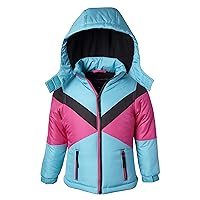 Coats for Girls Fleece Lined Snowboard Hooded Colorblock Winter Puffer Jacket