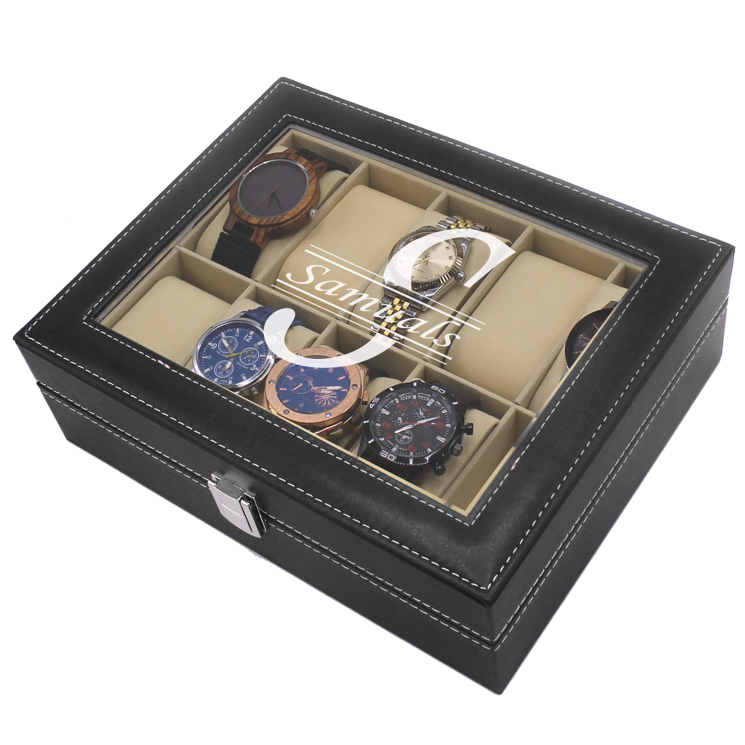My Personal Memories, Custom Personalized Watch Storage Box Case - Name Initial - Groomsmen Fathers Day Gift - Engraved (Black)