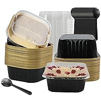 Square Foil Baking Cups,BAKINGPAK 30PCS 10oz Mini Cake Pans With Lids Mini Aluminum Pans with Lids Disposable Ramekins With Lids Individual Cake Pans with Lids For Mothers Day Gifts Wedding,Black Gold