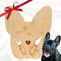 Polished Bamboo Frenchie Cheese Board/Cutting Board w/ Matching Knife & Fork Set - 12.2