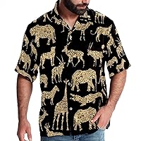 Ornamental African Animals Men Casual Button Down Shirts Short Sleeve