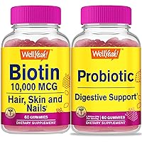 High Potency Biotin + Probiotic, Gummies Bundle - Great Tasting, Vitamin Supplement, Gluten Free, GMO Free, Chewable Gummy