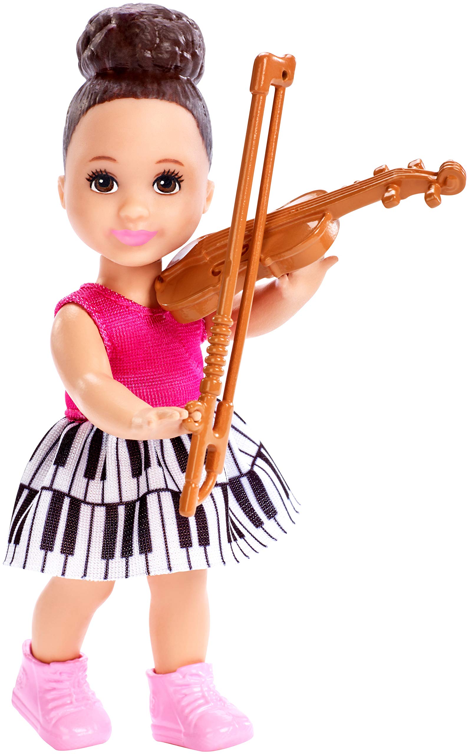 Barbie Music Teacher Doll, Blonde, and Playset with Flipping Chalkboard, Brunette Student Small Doll and 4 Musical Instruments, Career-Themed Toy for 3 to 7 Year Old Kids​​​