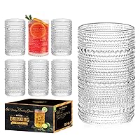 Hobnail Drinking Glasses set of 6, 12oz Vintage Beaded Highball Glasses, Clear Retro Kitchen Glasses Cups, Heavy Glassware Tumbler for Cocktail Beverage Water Rocks