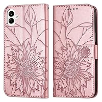 Slim Case Compatible with Samsung Galaxy A05 Wallet Case with Card Holder, Embossed Floral Cover Leather Folio Flip Case Shockproof Protective Cover for Woman's (Color : Pink)