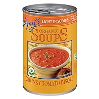 Amy’s Soup, Chunky Tomato Bisque, Light in Sodium, Gluten Free, Made With Organic Tomatoes and Cream, Canned Soup, 14.5 Oz
