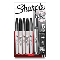 SHARPIE Permanent Markers with Stainless Steel Marker Case, Fine Point, Black, 6 Count