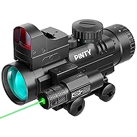 PINTY 4x32 Rifle Scope with 3MOA Red Dot Sight and Green Laser for 20mm Picatinny or Weaver Rail Long Guns, RGB Illuminated Rangefinder Scope Combo for Airsoft Pellet Guns Pistols Rifles