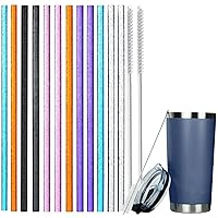 12Pcs Glitter Plastic Straws,Reusable Replacement Straws for 40 oz Cups,0.32’’ Diameter and 12’’ Long,Set of 6 Colors,Glitter Sparkle Drinking Straws with 2 Cleaning Brushes