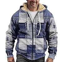 Men Winter Jacket Thick Fleece Lined Full Zip Up Winter Warm Sweatshirts Work Jackets Trendy Print Work Jacket Coat