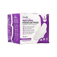 Veeda Natural Premium Incontinence Feminine Pads for Women, Bladder Leakage Protection, Maximum Absorbency, Unscented, with Wings, Long Length, 14 Count