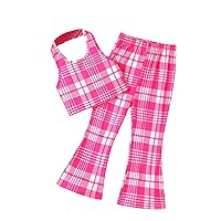 WDIRARA Toddler Girl's 2 Piece Outfits Plaid Halter Neck Tank Top and Flare Leg Pants Set