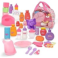 Baby Accessories for Dolls, Baby Doll Diaper Bag Set with Doll Toy Accessories Carry Along Case with Feeding and Caring Baby Accessories, Baby Bottles Diapers Bath Toys Pacifier for Dolls and More