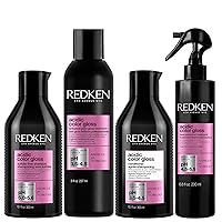 Redken Acidic Color Gloss Shampoo, Treatment, Conditioner, and Heat Protectant | With Citric Acid & Apricot Oil for Intense Shine & Conditioning | With Heat Protection Up To 450 Degrees | Pack of 4
