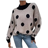 Womens Turtleneck Sweaters Long Sleeve Color Block Casual Chunky Knit Pullover Sweater Jumper Tops