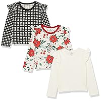 HonestBaby Girls' 3-Pack Organic Cotton Flutter Long Sleeve Fashion T-Shirts