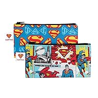 Bumkins Reusable Snack Bags, for Kids School Lunch and for Adults Portion, Washable Fabric, Waterproof Cloth Zip Bag, Supplies Travel Pouch, Food-Safe, 2-pk Superman DC Comics