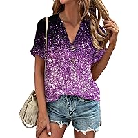Womens Summer Tops Floral Print Tees Short Sleeve V Neck T Shirt Fashion Oversized T Shirt Casual Loose Basic Tunic Tops