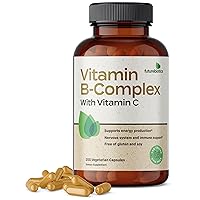 Vitamin B Complex with Vitamin C Supports Energy Production, Nervous System & Immune Support - Non-GMO, 200 Vegetarian Capsules
